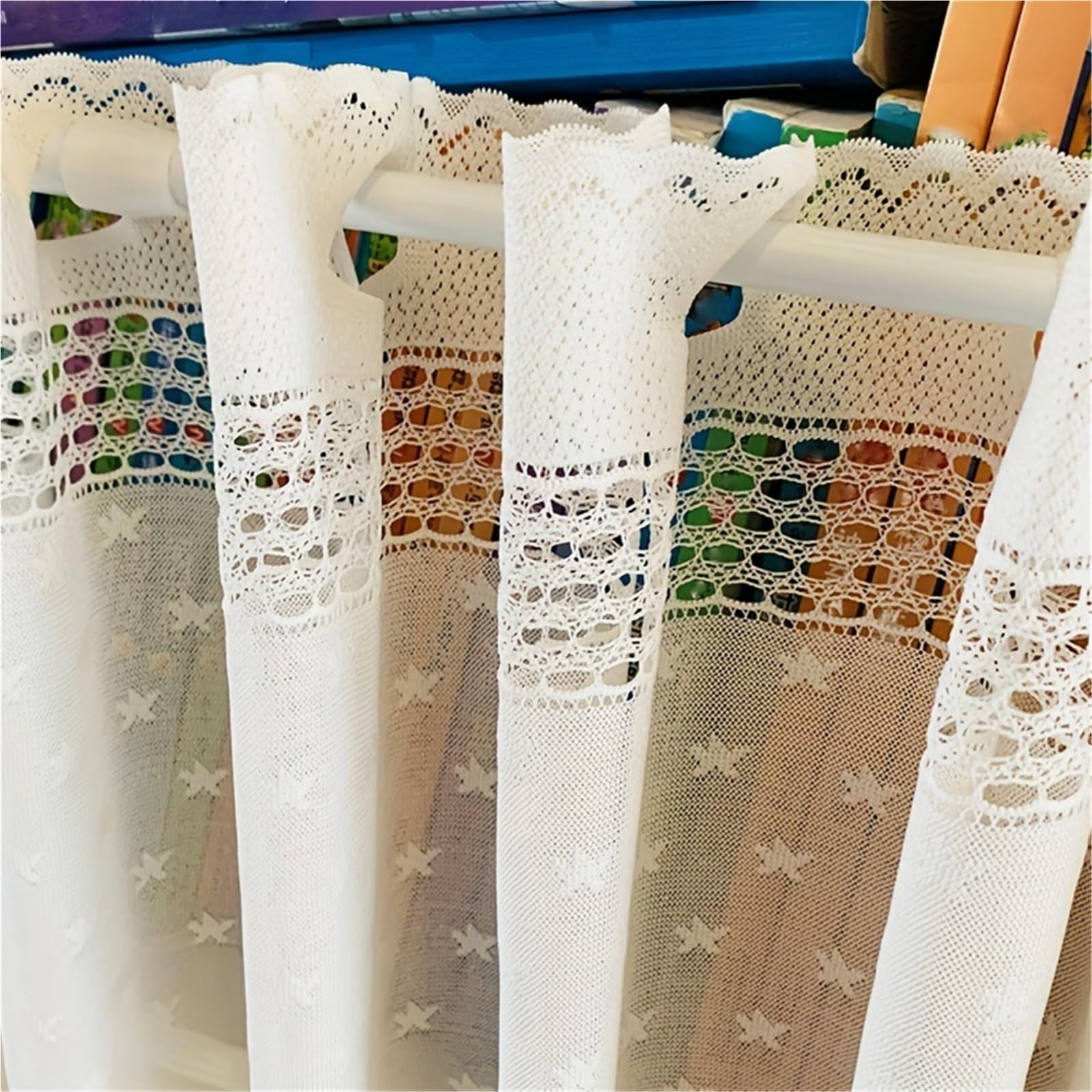Tende Per Finestre Piccole Tenda da cucina corta beige in tulle for finestra, in pizzo traforato, mezza tenda caffè trasparente for copri-armadietto del soggiorno(W300cm x H60cm)