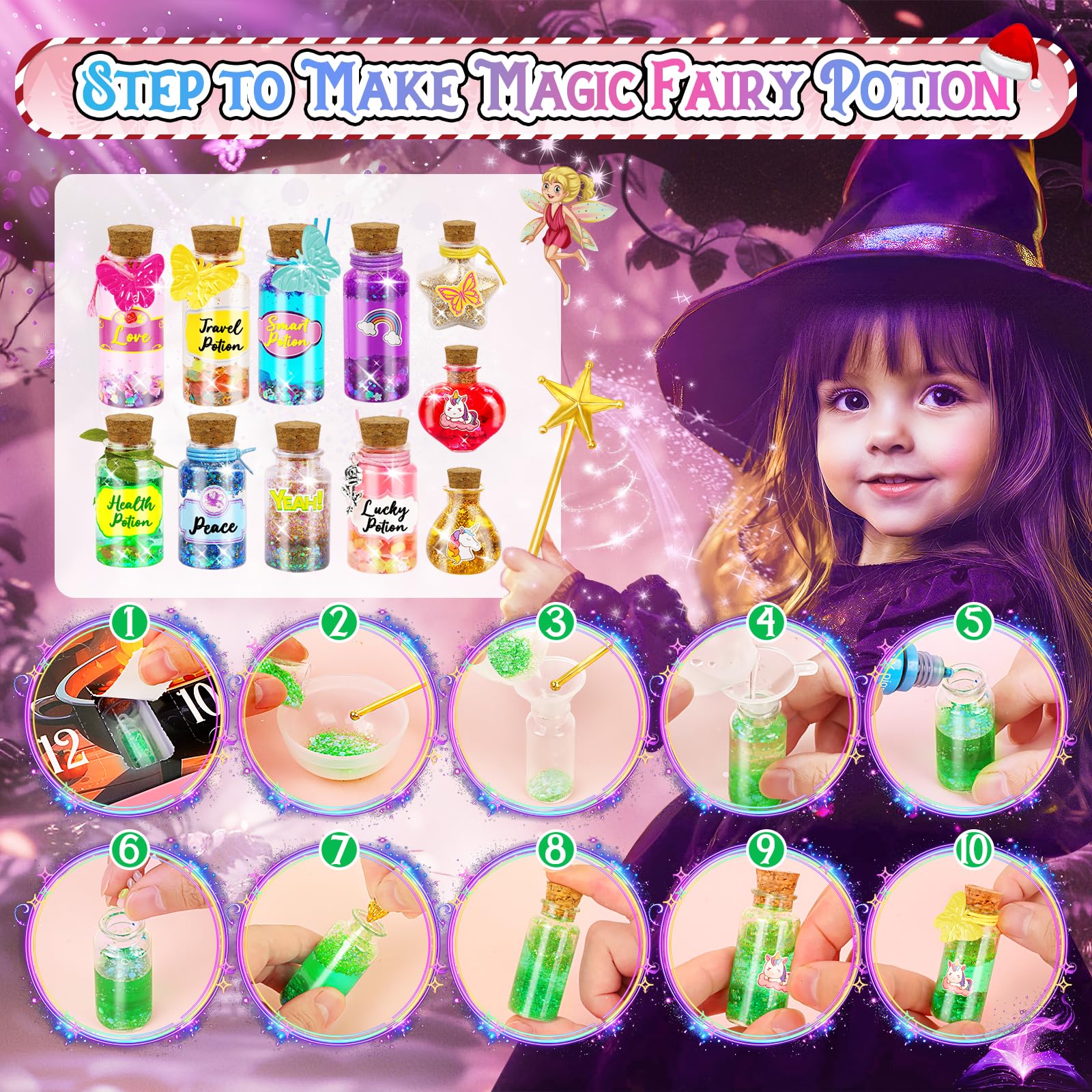 Calendario Adviento Kinder 2026, 24 Fabulous Potion Manualidades Niña, Pocimas Magicas Juguete Misteriosas Regalo Creativos para Navidad, Fairy Potion Kit para Hadas Niños 6 7 8 9 10 Años