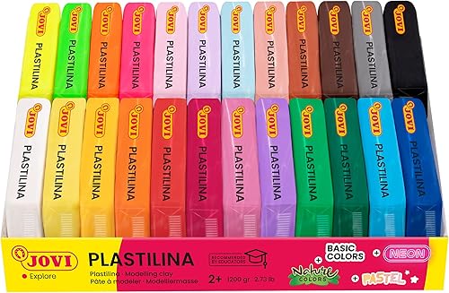 Miniatura 2 de Jovi - Paquete de plastilina, arcilla para modelar que no se seca, 24 barras de 0,11 libras cada uno, 100% a base de vegetales, surtido multicolor,