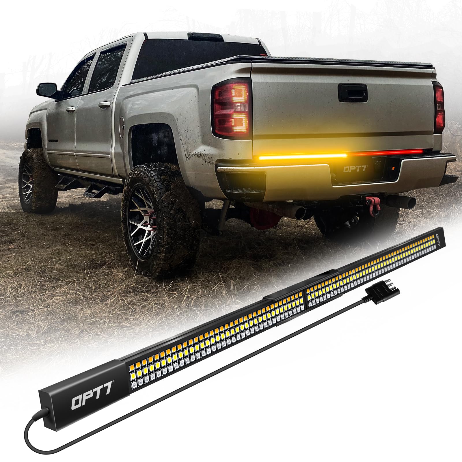 OPT7 48'' Redline Triple Row LED Tailgate Light Bar w/Sequential Amber Turn Signal - Weatherproof Rigid Aluminum Frame Light Strip for Maverick Colorado - Full Function Reverse Brake Running
