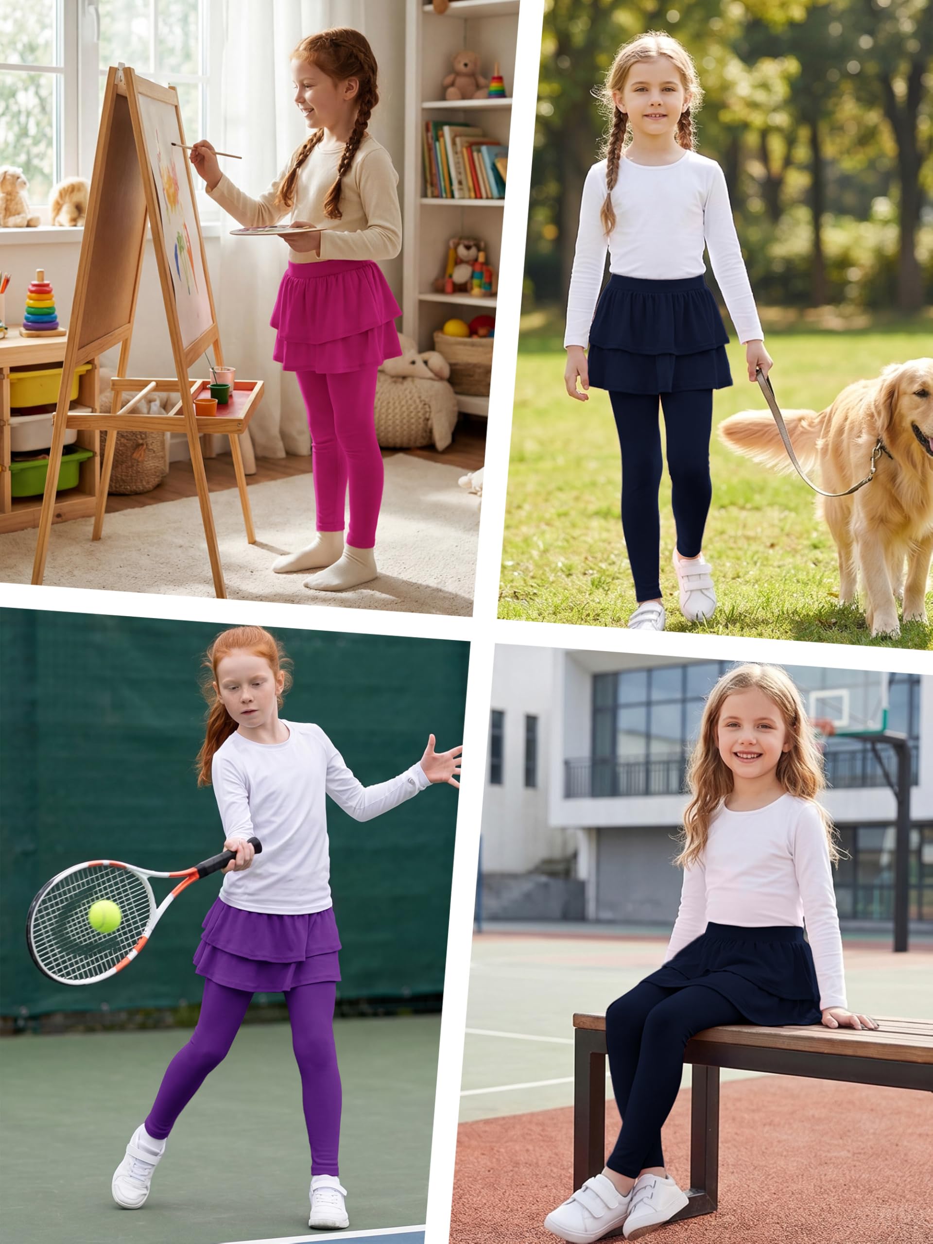 Resinta 3er-Pack Mädchen-Leggings mit Rock aus Baumwolle, Rüschenrock-Hosen, warme Tutu-Leggings für Mädchen