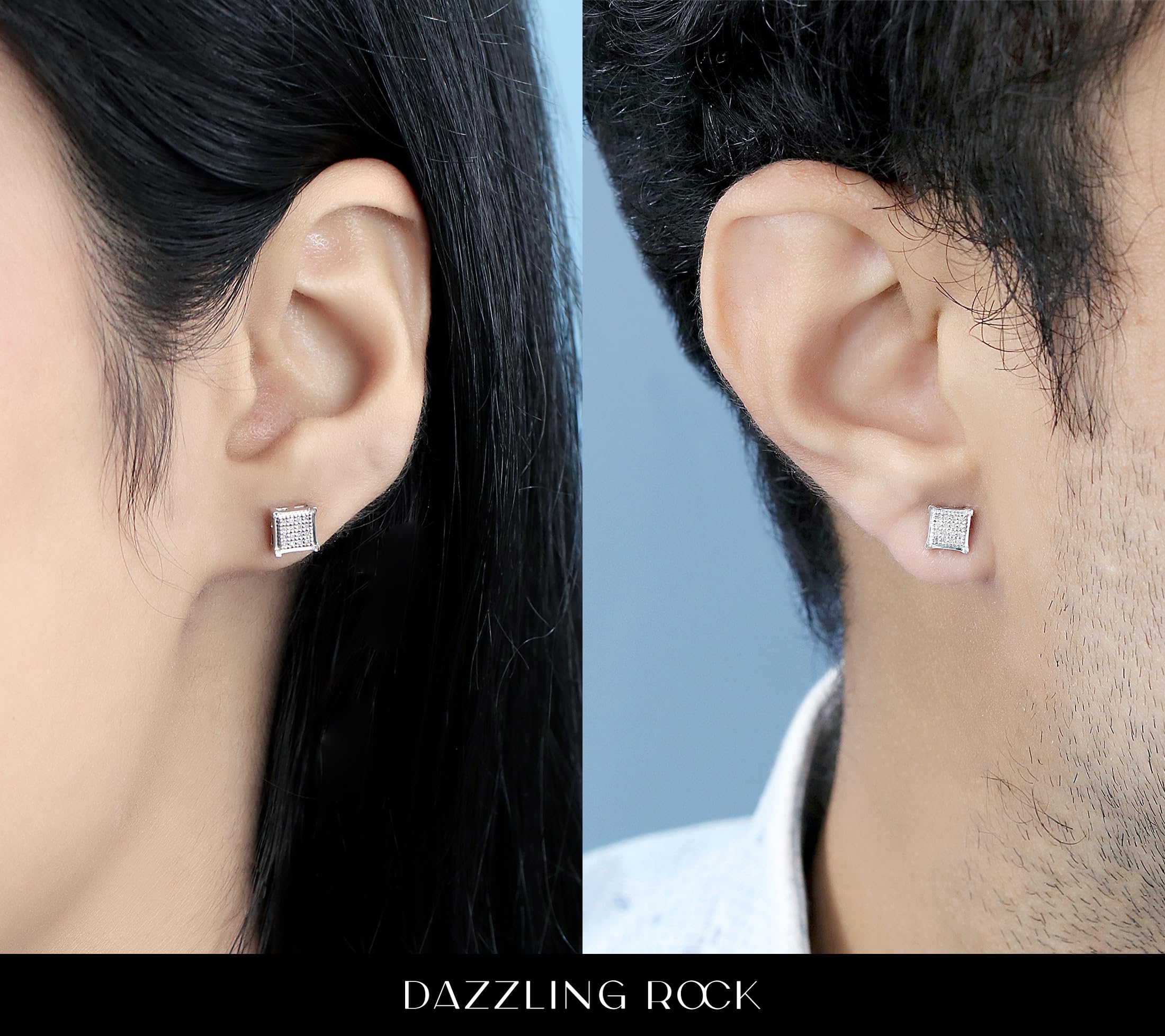 Dazzlingrock Collection 0.06 quilates (ctw) aretes de perno prisionero helado de hip hop cuadrado con punta en v de diamante blanco, plata de ley de los hombres|