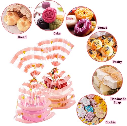 Miniatura 6 de JOERSH Paquete de 100 bolsas de celofán transparente con refuerzo inferior de 8.1 x 5 pulgadas con lazos para galletas, dulces, palomitas de maíz,