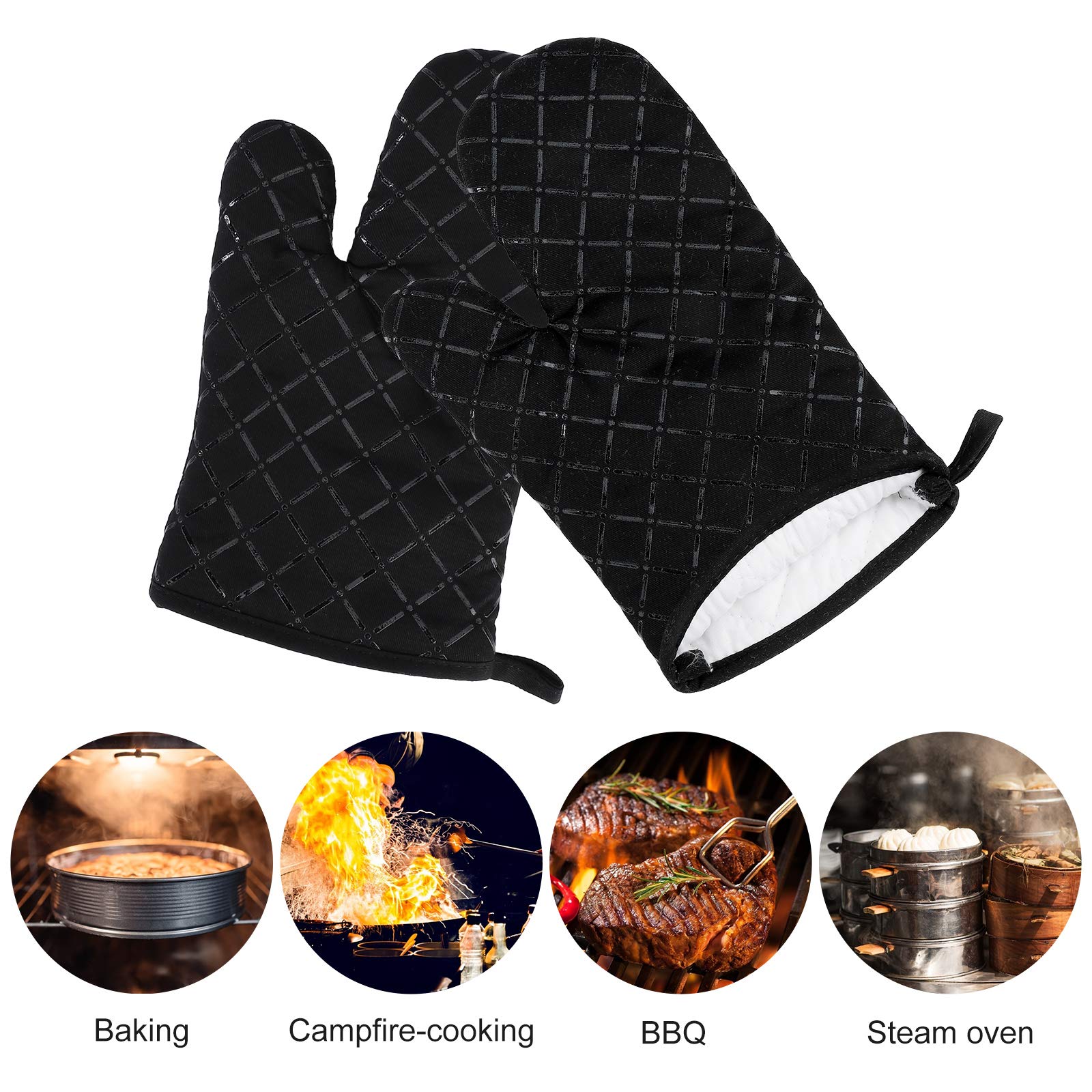 Guanti da Forno in Silicone Guanti da Cucina Antiscivolo Guanti Resistenti al Calore per Cucinare, Cuocere, Grigliare, Barbecue 1 Coppia (Nero