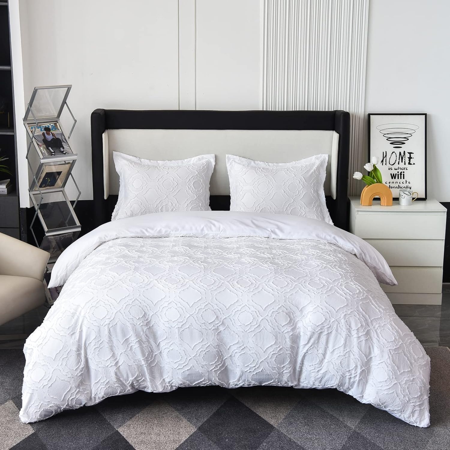 HIMEAN Parure de lit 3 pièces avec housse de couette brodée jacquard