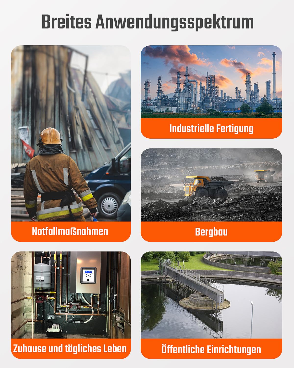 TopTes Guard-101 Gasmelder, 4 Gasmelder Für H2S, CO, LEL Und O2, Mit Vibration, Licht- Und Tonalarm, 14 Stunden Batterielaufzeit, Explosionsgeschützt, Für Arbeit Und Zuhause - Orange