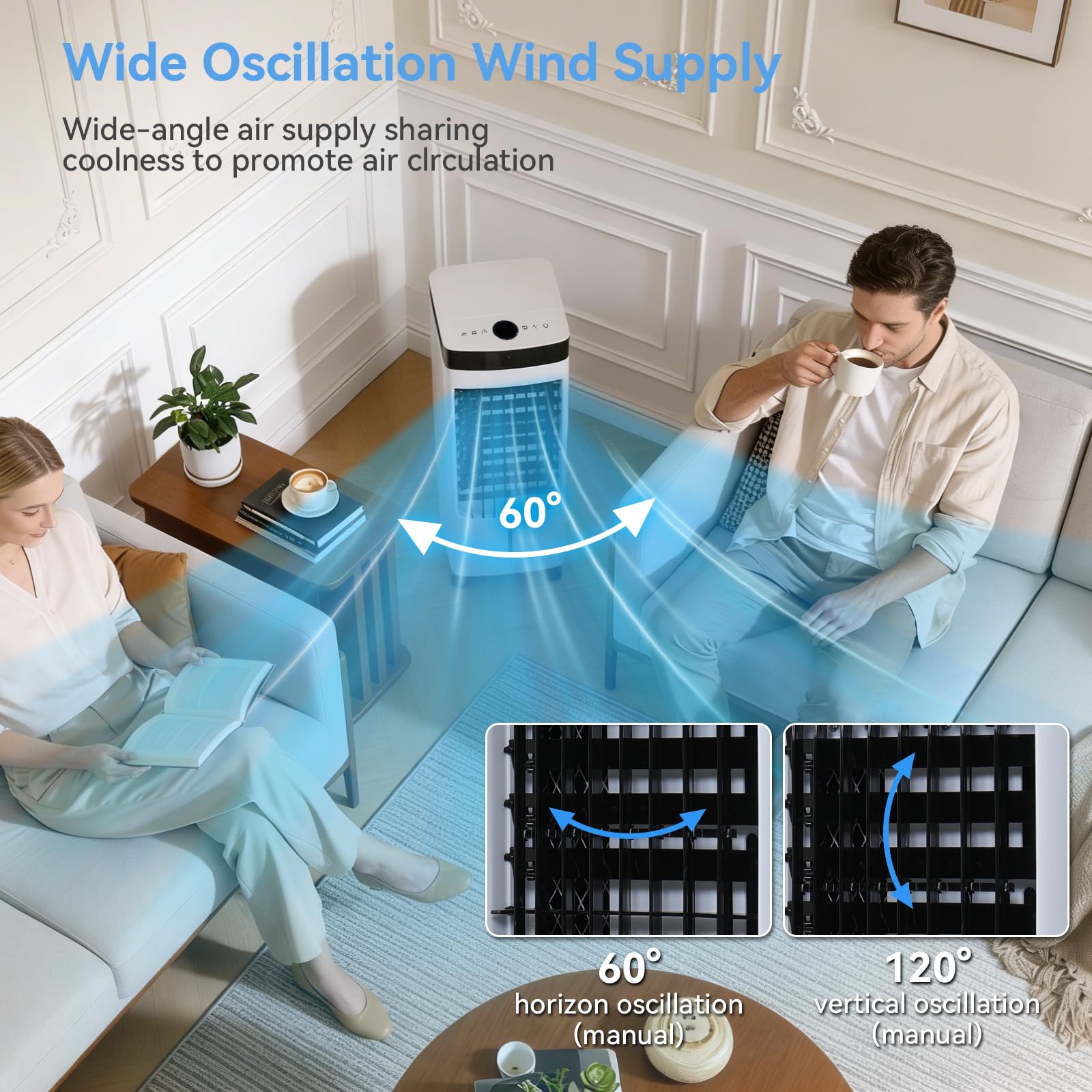 Mobiler Verdunstungskühler 4L Wassertank Wasserkühlung 3 Geschwindigkeitsstufen 65dB Geräuscharm 180 CFM Luftstrom Rollbar Energiesparend Waschbarer Filter Für Wohnzimmer Büro Schlafzimmer