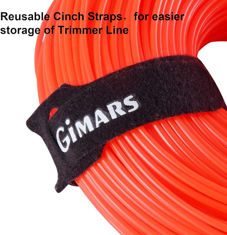 Gimars 110m x 2.4mm Fűkasza Damil, Narancs Nylon Vágószál Elektromos Fűszegélynyíróhoz, Tartós PA6 Anyagból, Tépőzáras Kábelkötegelővel