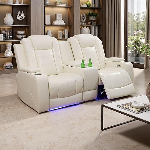 Miniatura 39 de Juego de sofá reclinable eléctrico y sofá biplaza, sofá reclinable de cuero negro con mesa desplegable, muebles de sala de estar, sofá reclinable