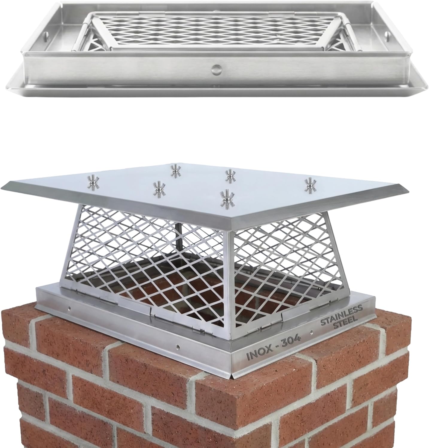 12"x16" Chimney Cap/Cover - Single Flue Bolt-On Chimney Cap, Rust-Free Stainless Steel, Easy and Fast Assembled Durable Chimney Cover for Outdoor Protection (Fits 12x16, 12x15, 11x16, 11x15 Flues)