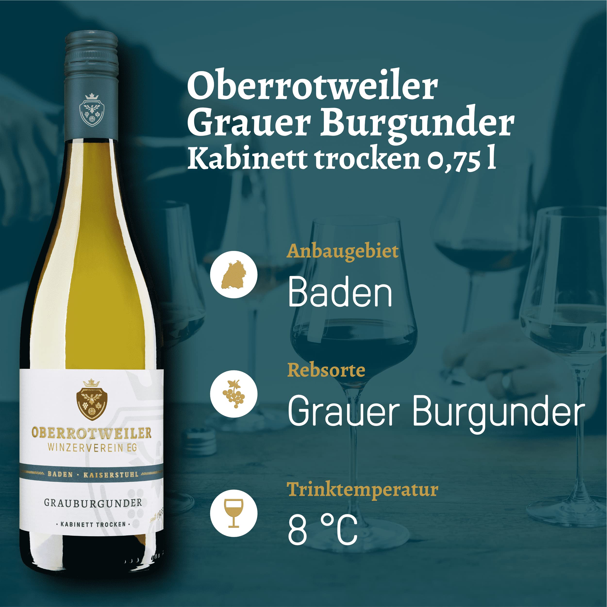 Oberrotweiler Grauburgunder Kabinett trocken – GOLD 2025 AWC Vienna – Weißwein fruchtig & frisch mit feiner Eleganz – Kaiserstuhl Baden (6 x 0,75 l)