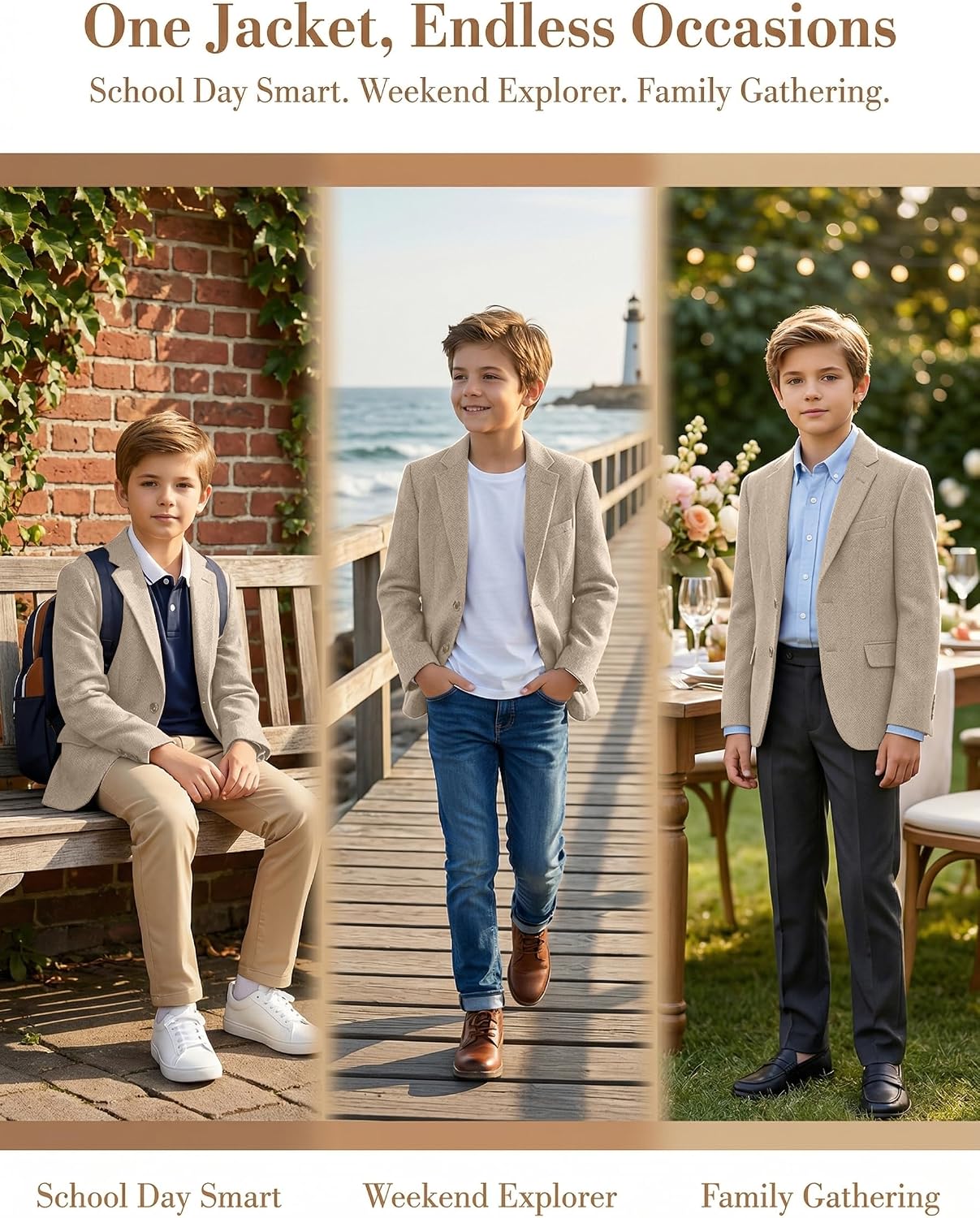 Boys Suit Blazer Retro Tweed Kids Jacket for Boy Herringbone Vintage Sport Coat Formal School Casual Wedding Jacket