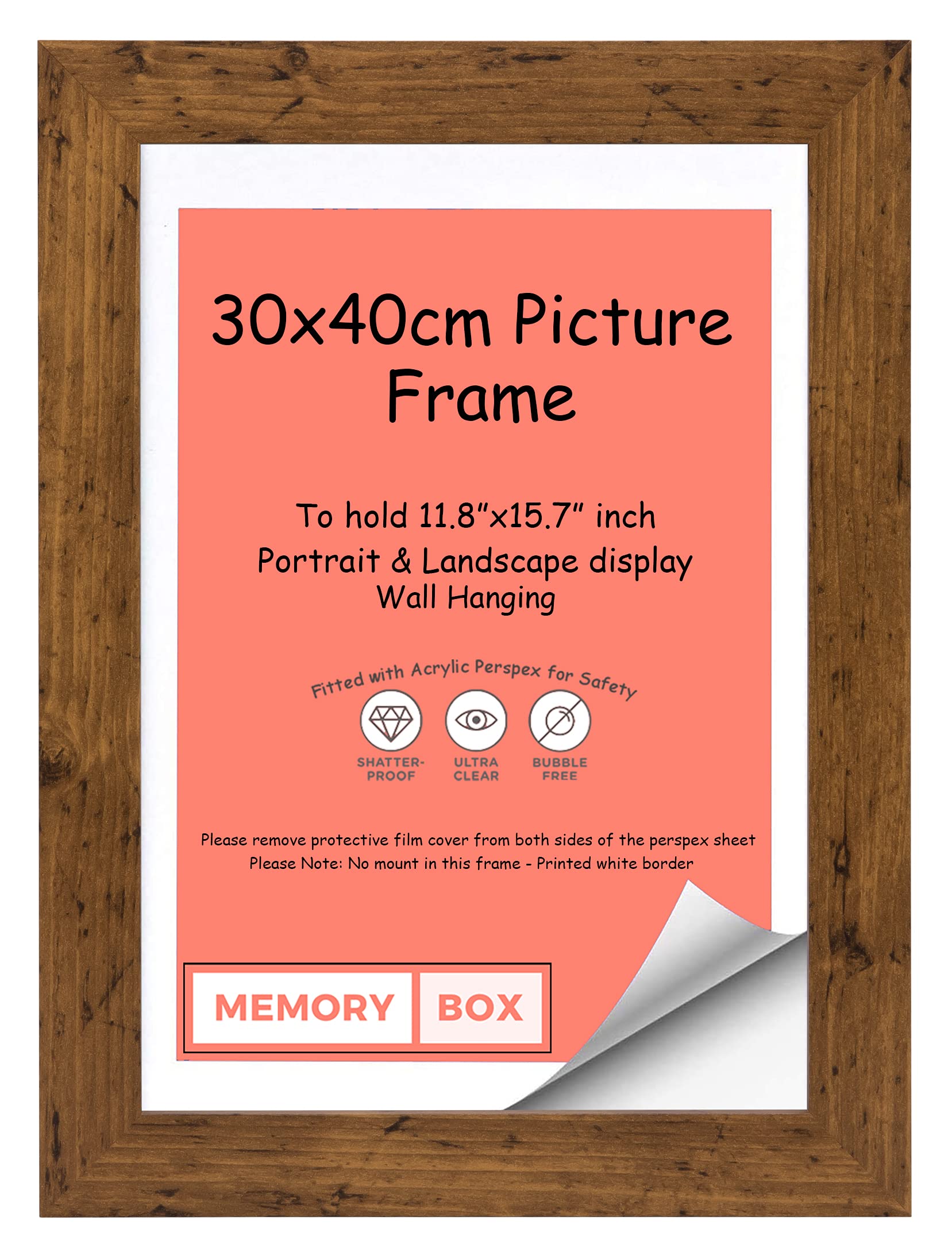 Wrapped MDF Picture/Photo/Poster frame with Real Glass - Moulding 30mm Wide and 15mm Deep - (30 x 40cm) Rustic 11.8" x 15.7"