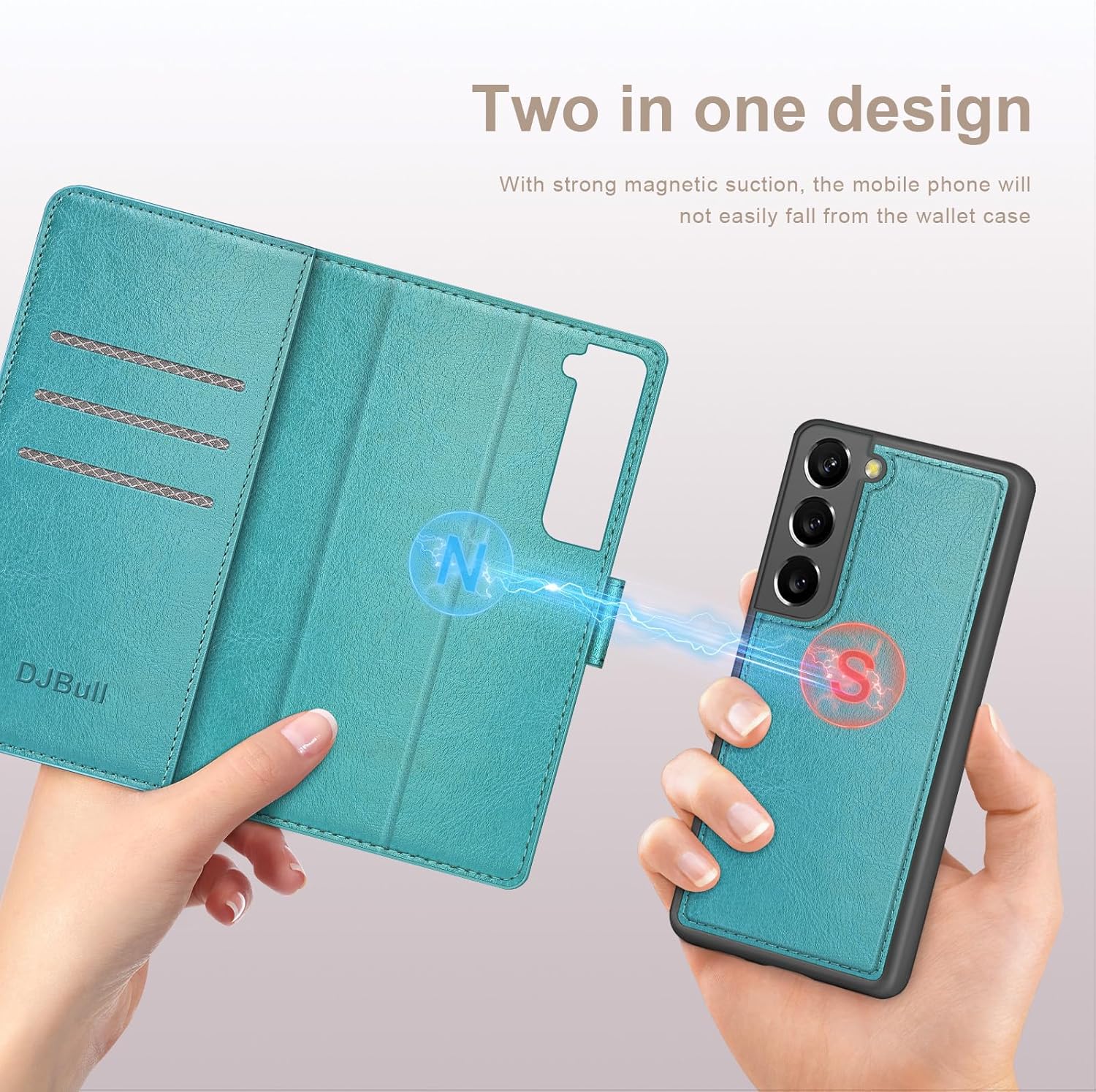 DJBull 2-in-1 Detachable for Samsung Galaxy S22 5G Wallet case with Credit Card Holder【RFID Blocking】,Flip Folio Book PU Leather Protective Cover Women Men for Samsung S22 Phone case Blue Green