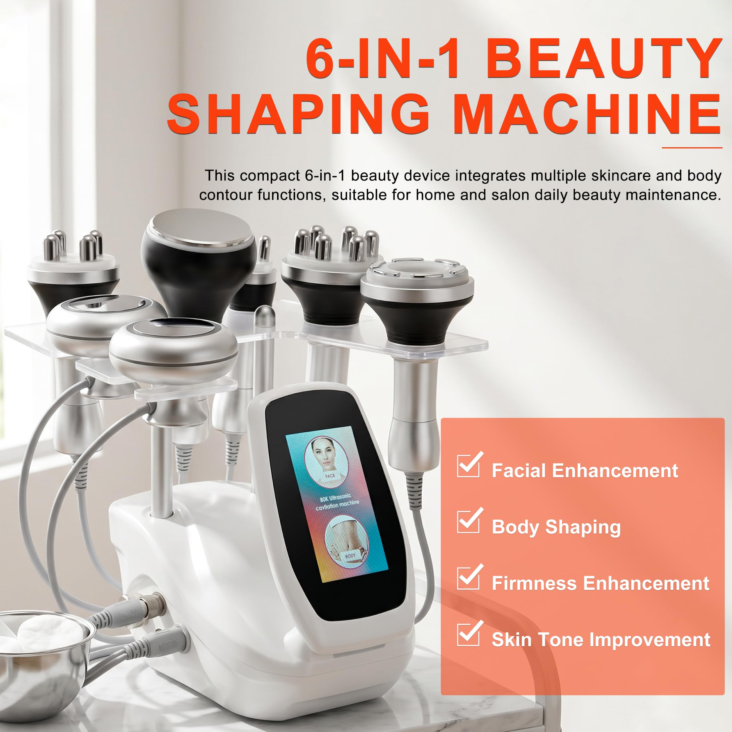 Elitzia 6-in-1 Körperformung, Kavitation, 80 K, Maschine, Fettverbrennung, Vakuum, Radiofrequenz, EMS, Hautstraffung, RF, reduziert Falten, RF, Ultraschall, Kavitationsmaschine, Salon, Spa