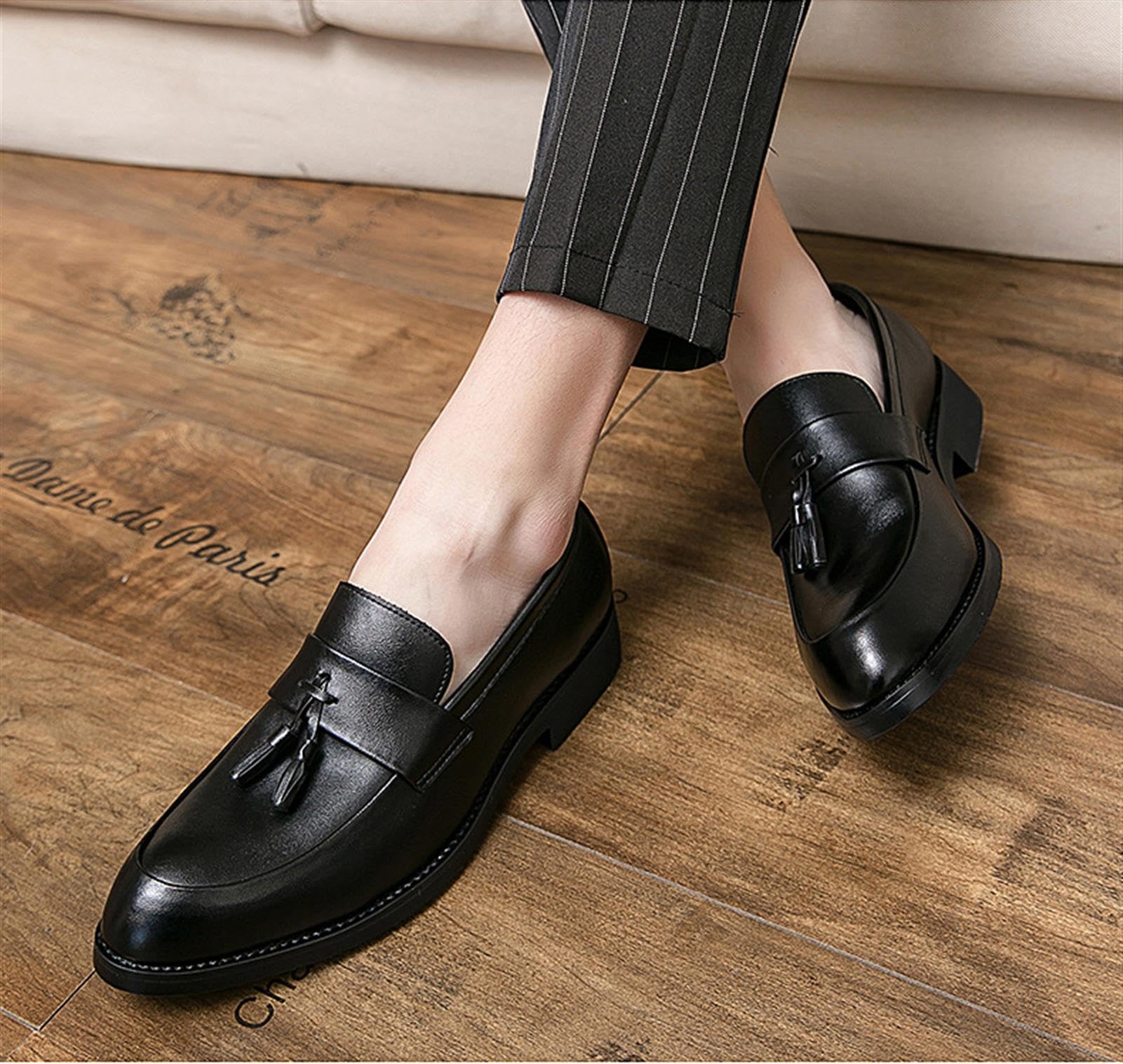 Mocasines Sin Cordones con Borlas De Cuero para Hombre Mocasines De Fumar Clásicos Penny Flats para Vestidos Informales De Negocios Fiesta De Graduación