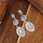 Western Country Earrings, Concho Elegant Jewelry for Women Silver Vintage Cowgirl Cowboy Drop Dangle Earrings Trendy Country Concert Outfits Jewelry for Women