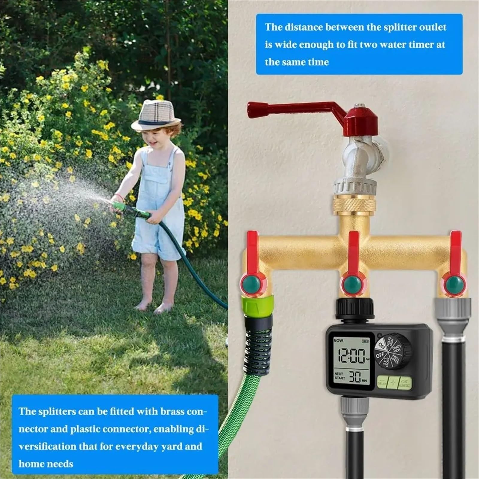 Maniglia di prolunga for Splitter for Tubo da Giardino in Ottone Inossidabile 304 con valvola a Y, Filettatura 3/4 GHT per Irrigazione Giardino(Gold-3 Way)