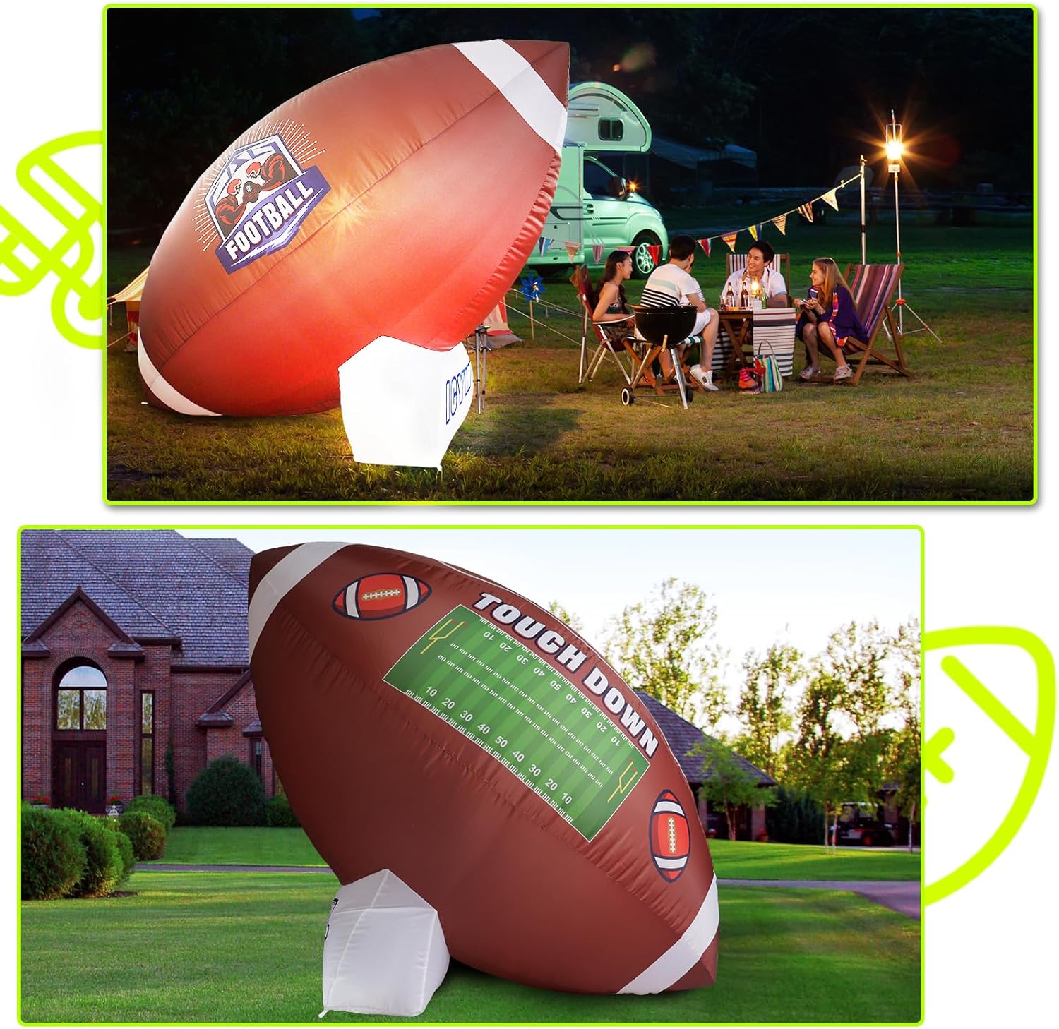 Icywye 10FT Large Football Party Decorations - Outdoor Football Inflatable Decor with Built-in LED Light - Indoor Football Themed Party Supplies Blow Up Decoration for Yard Birthday Holiday