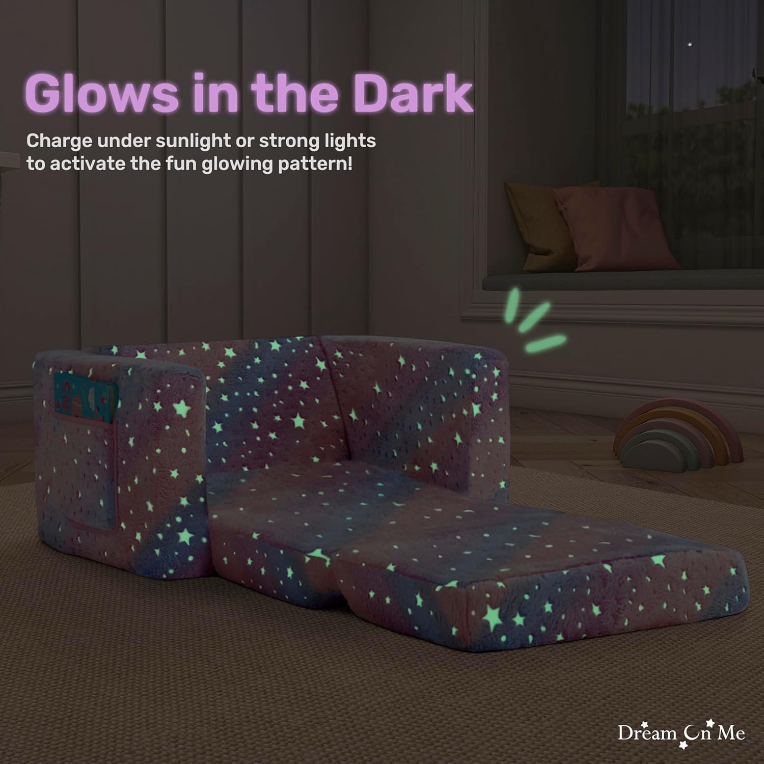 Dream On Me Nestle Kids Sofa in Tie Dye, 2-in-1 Convertible Sofa to Lounger, Low to Floor Design, Machine Washable Fabric Cover - Image 6