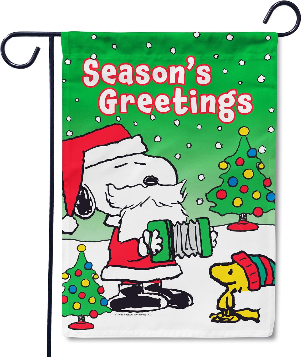 Flagology, PEANUTS® Season's Greetings Santa Snoopy – Garden Flag 12" x 18", Outdoor Flag, Exclusive Premium Fabric, Officially Licensed PEANUTS®, Christmas