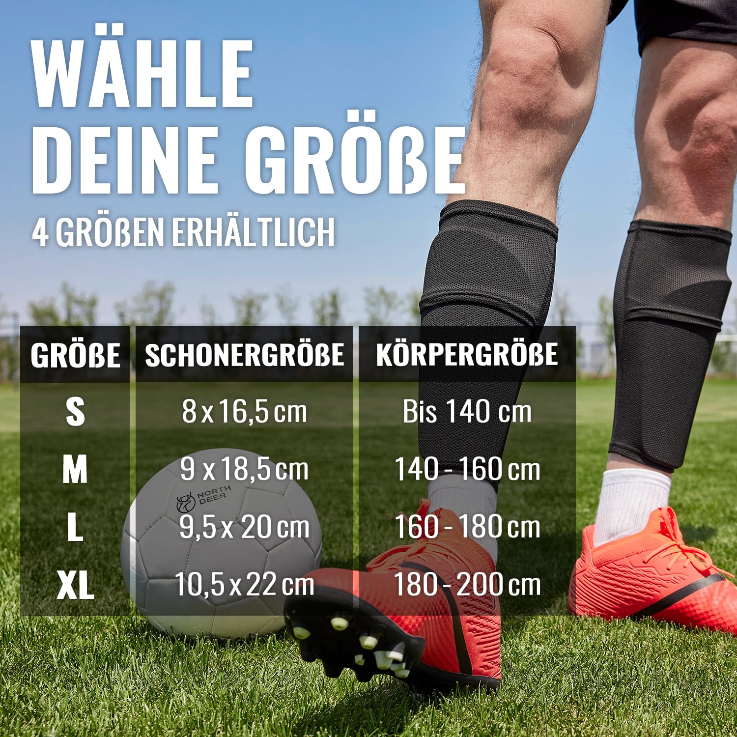 Northdeer Schienbeinschoner inkl. Stutzen mit Optimierter Einstecktasche - Schienbeinschoner Fußball zum Einschieben (Schwarz M - 2 Paar Halter)