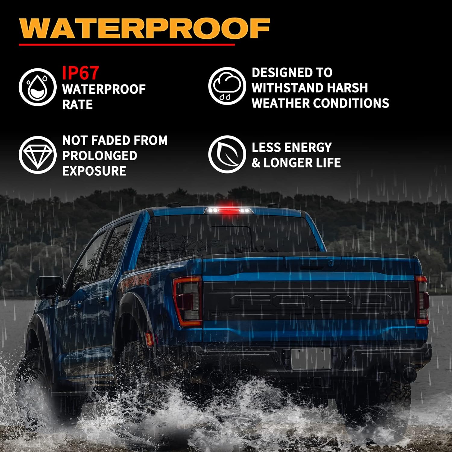 POPMOTORZ LED Third 3rd Brake Light Fit For Ford F150 2015-, Ford F150 LED 3rd Brake Light Cargo Light Third Brake Light Rear Cargo Lamp High Mount Stop Light Black Smoked Lens