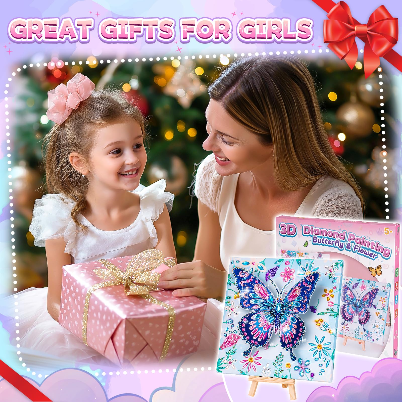 Diamond Painting Niños 5D – Kit De Mariposa Con Marco De Madera, Diamantes Y Herramientas, Manualidad Creativa Para Niñas De 6 A 12 Años, Decoración Y Regalo