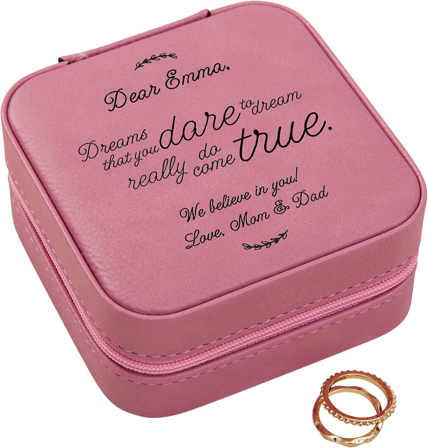 Personalization Universe Inspiration For Her Personalized Leatherette Jewelry Case - Pink