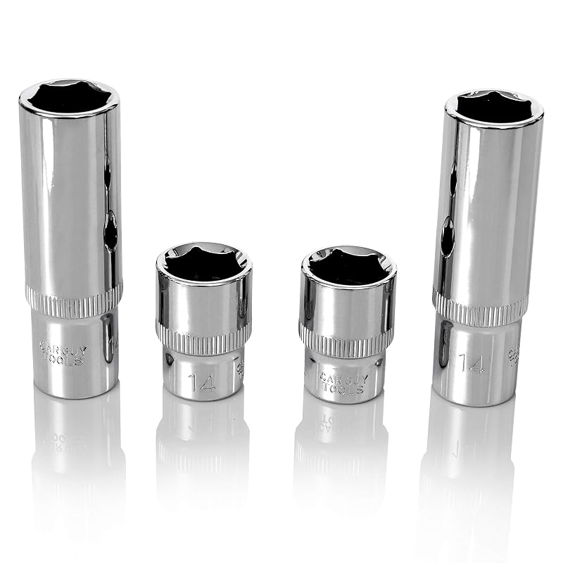 Jogo de Soquetes BRAZEN 14 mm com 4 Peças, Encaixe de 9,5 mm (3/8 pol.), 2 Profundos e 2 Rasos