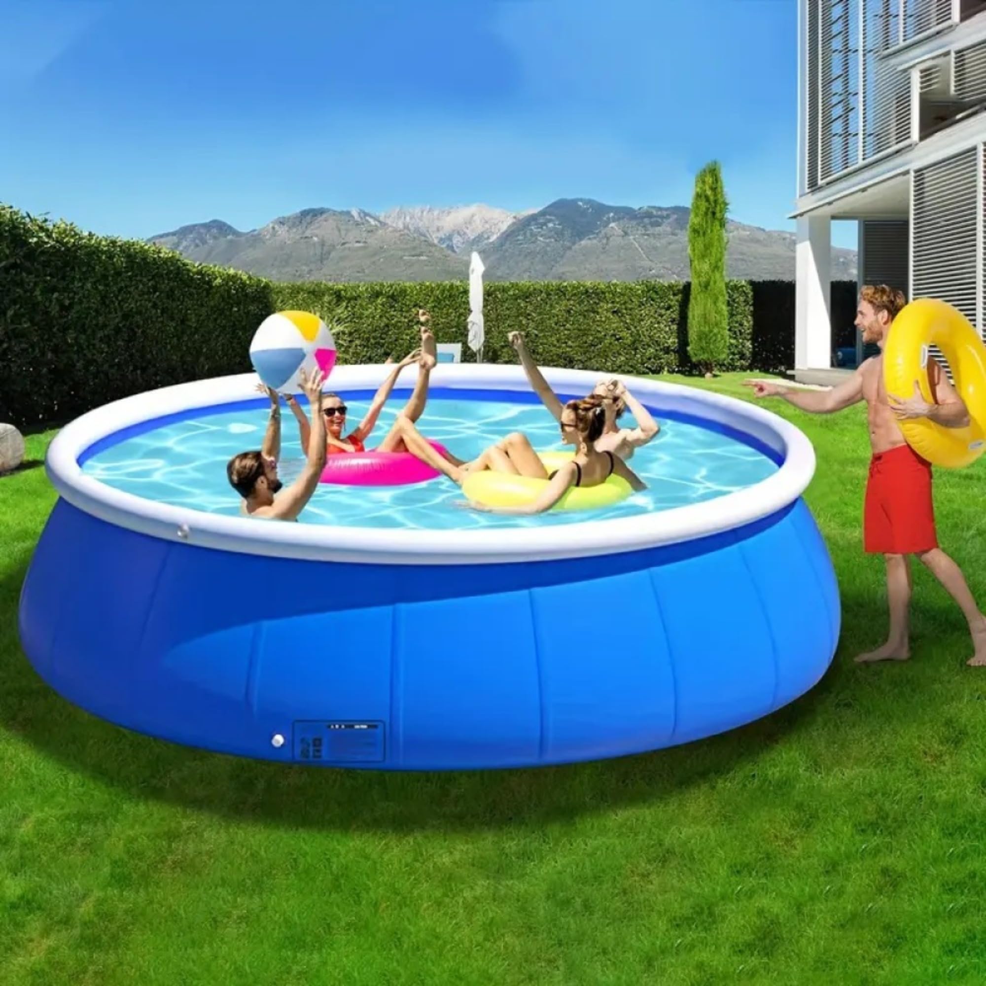 Piscina gonfiabile a rete a bobina a farfalla, bagno di soffiatura rotonda da 120 pollici per adulti e bambini, divertimento durevole dell'acqua del cortile, ricreazione esterna pieghevole portatile a