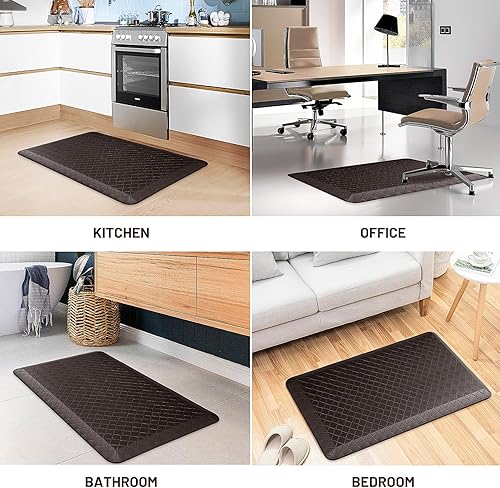 Vista 214 de HappyTrends - Tapete acolchado antifatiga de 17.3 x 28 pulgadas, grueso, impermeable, antideslizante, resistente, ergonómico, cómodo, para cocina