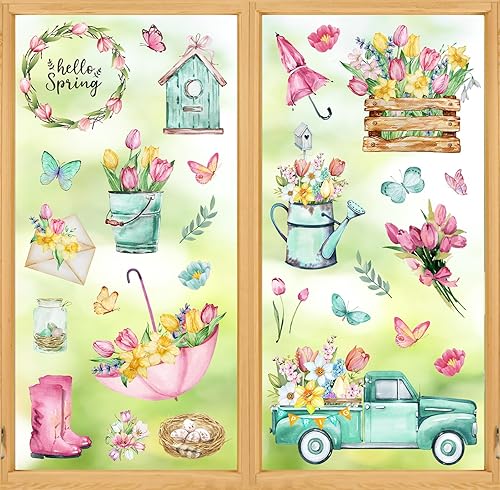 Miniatura 7 de Whaline 9 hojas de calcomanías para ventana de otoño con hojas de pájaros y ramas, calcomanías de doble cara para ventanas, decoraciones coloridas