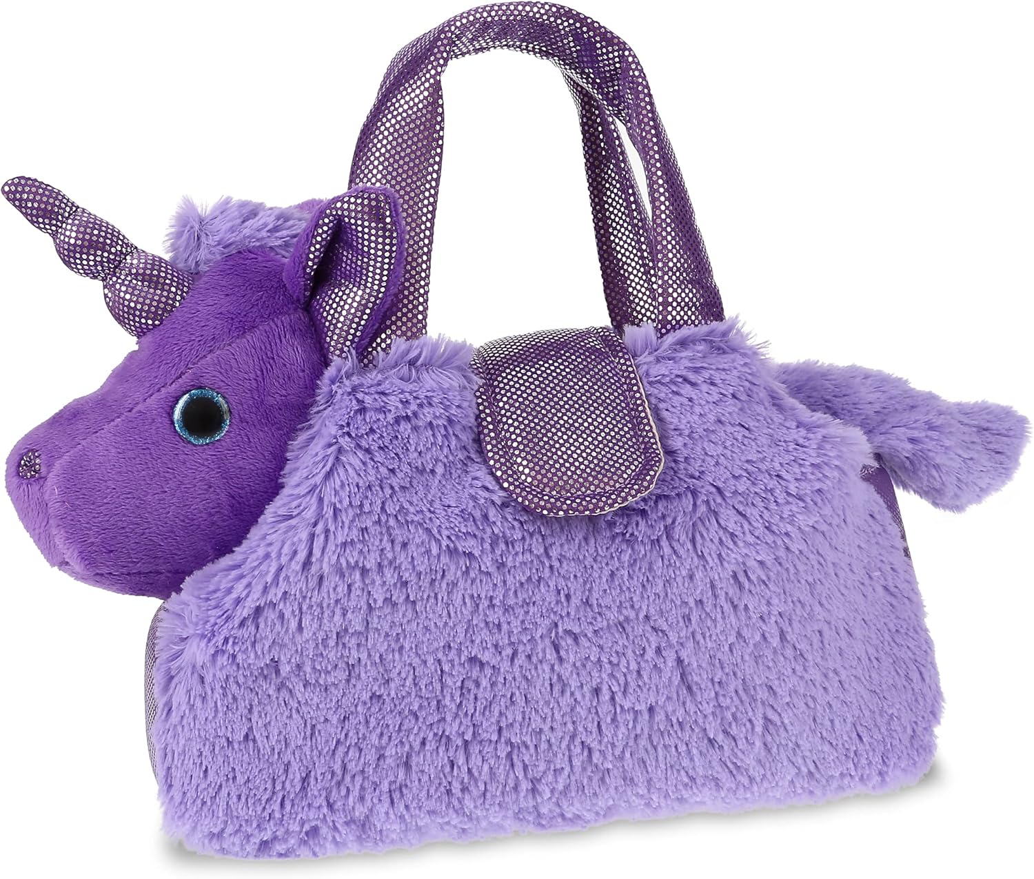 DolliBu Purple Unicorn Plush Purse Pet Carrier - Cute Stuffed Animal Pet Purse for Girls, Removable Sparkly Unicorn in Plush Carrier for Dress Up and Pretend Play