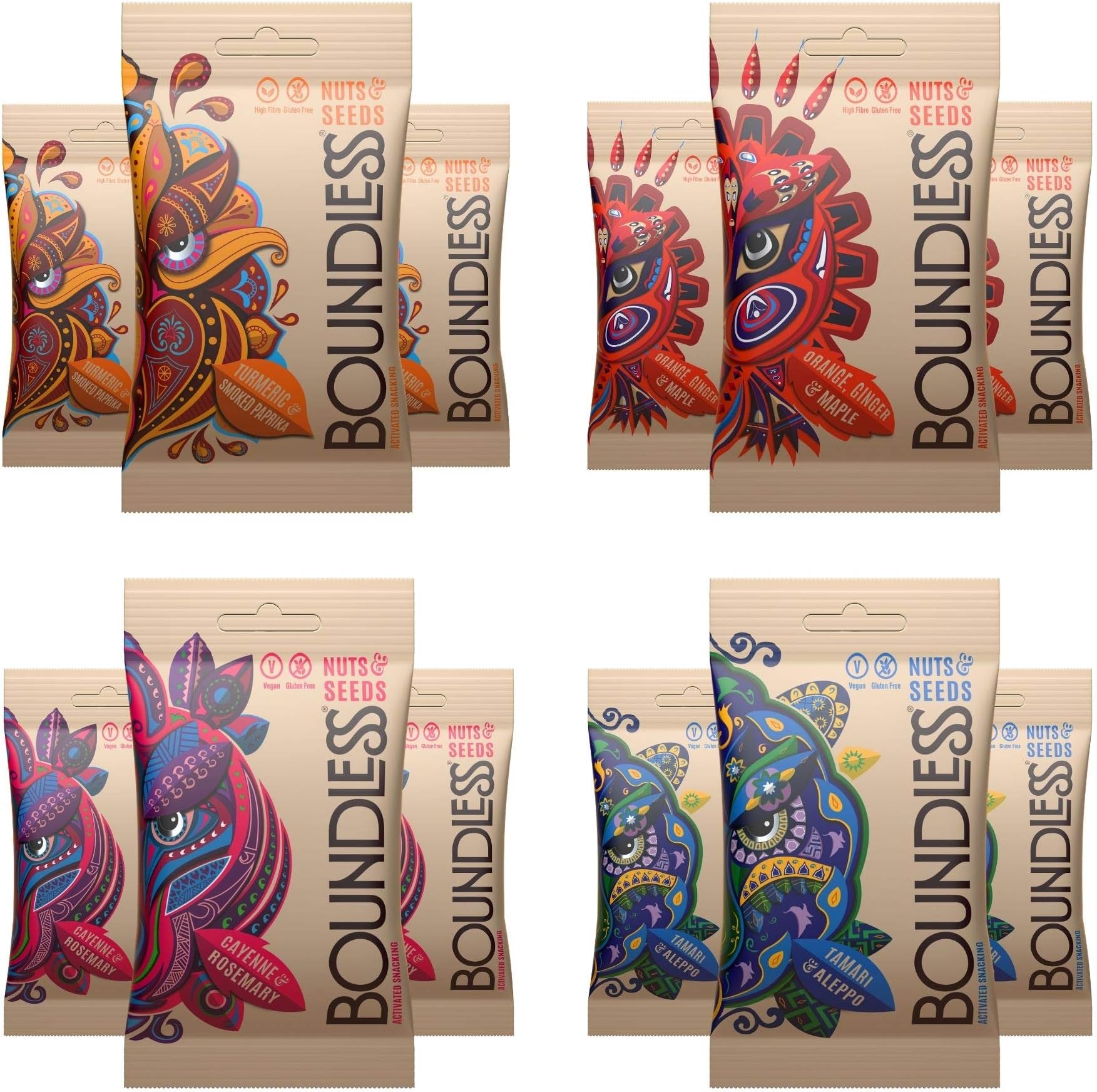 Boundless Activated Snacking: Activated Nuts & Seeds Mixed Variety Pack - Gut Health - Low Calorie - Vegan - Gluten Free - Natural & Healthy Snack - High Fibre (12 x 30g Multipack)