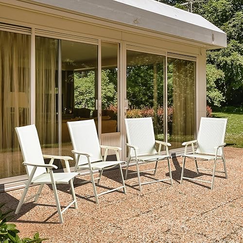 Miniatura 6 de BPS Sillas plegables para patio, paquete de 4 sillas de comedor portátiles de textileno para exteriores, para campamento, playa, jardín, piscina,
