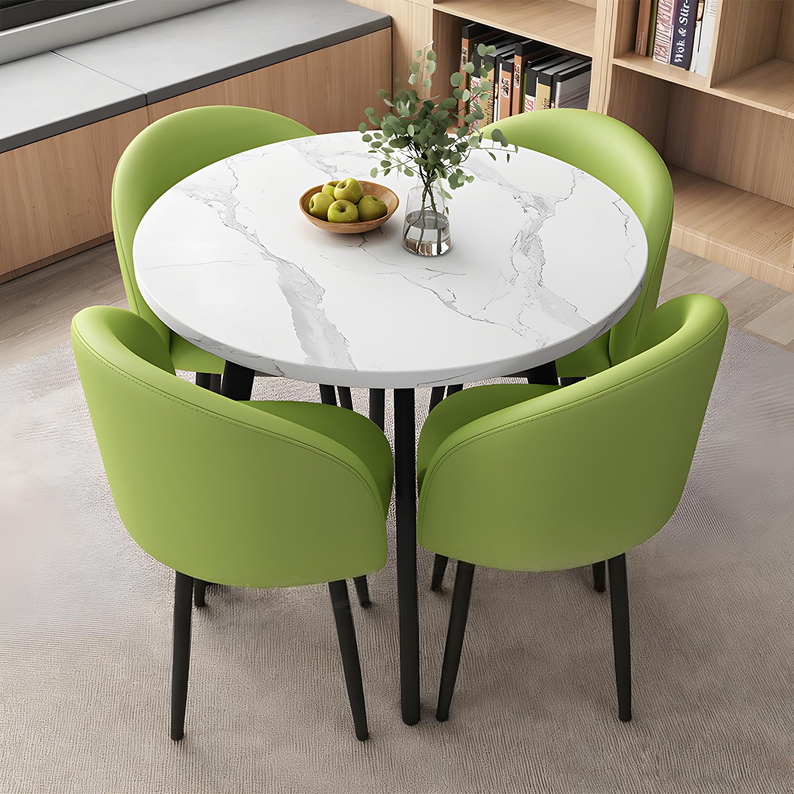 ASerZenith Modern Dining Table Set With 4 Upholstered Chairs, Kitchen Office Cafe Lounge Living Room Coffee Table By,P-040-27.6 In