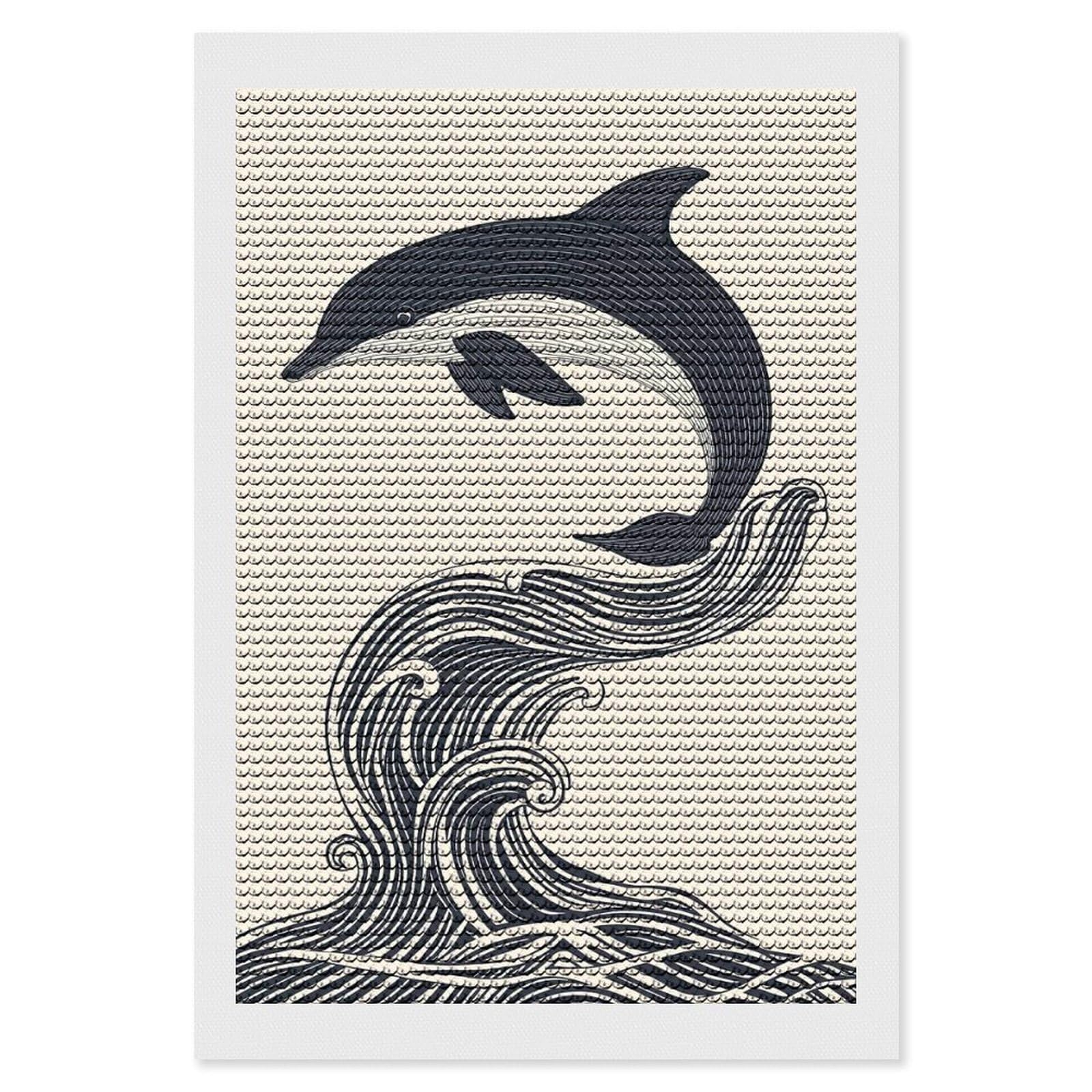 Junmoney Dolphin Leaping Wave Diamond Art Canvas 8"x12", for Adults, Pleasing Wall Art Project, Modern Decor, Gift Idea, Nice Detail and Sparkle