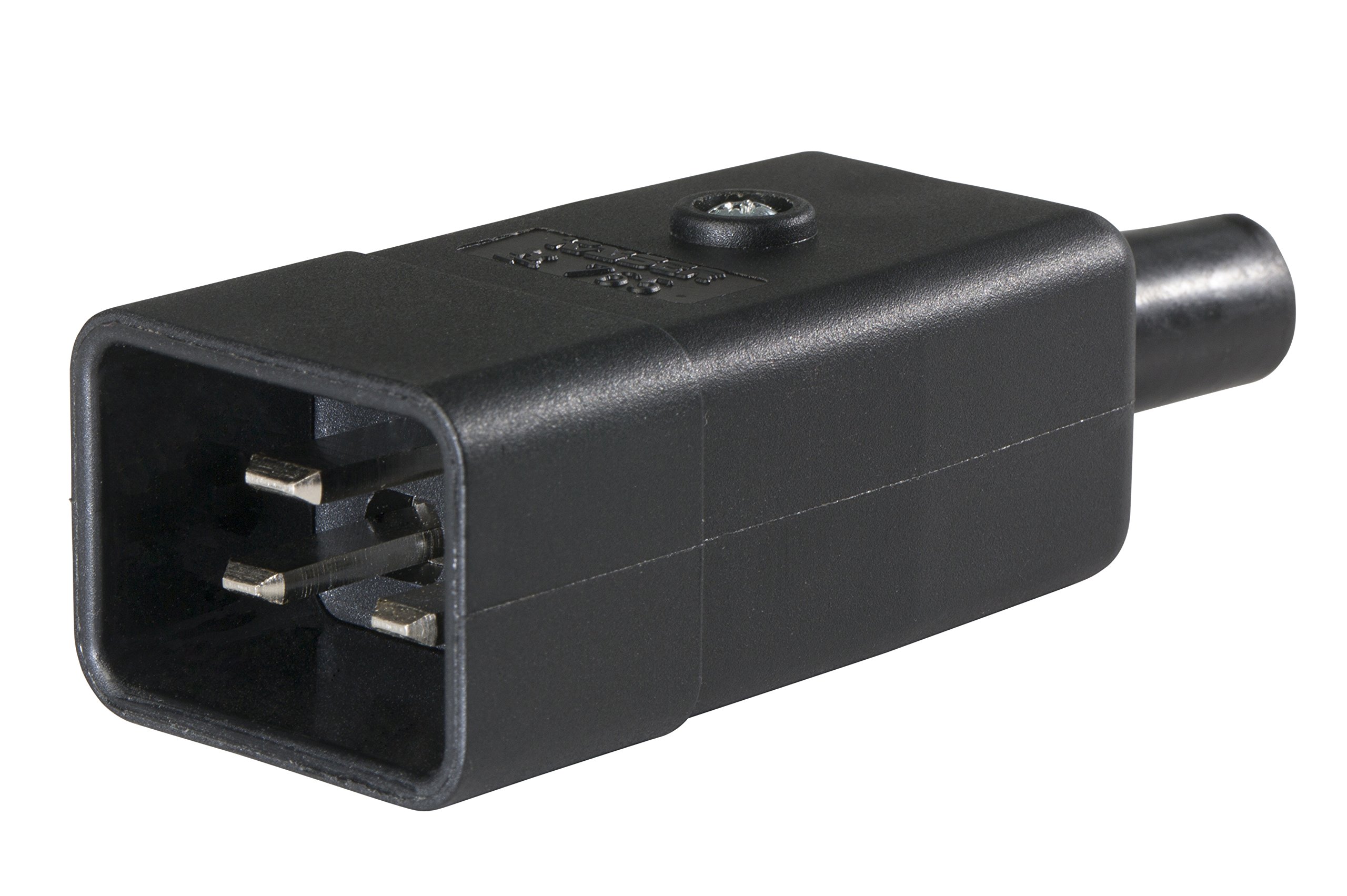 as - Schwabe Kaltgerätestecker - Typ C20 - Gerätestecker für bis 70° C - Thermoplast-Gerätestecker - 2-polig - Anschlussleitungen bis max. 3G1,5-230 V / 10 A - Made in Germany - schwarz, 62084