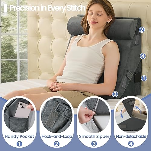 Miniatura 5 de Sasttie Juego de 2 almohadas de cuña para después de la cirugía, 2 almohadas de cuña ajustables con cojín de espuma viscoelástica para el cuello -