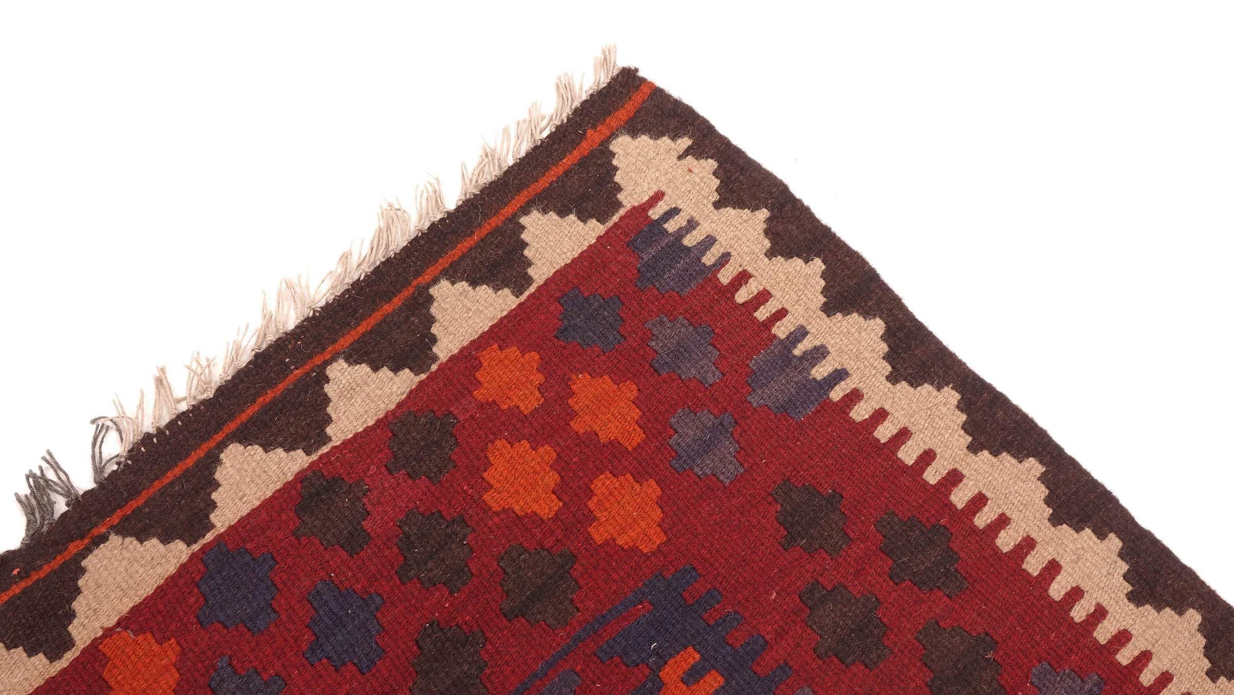 Kelim Afghan Maimana Tapis tissé à la main Marron géométrique Fait main 1 100 x 190 cm
