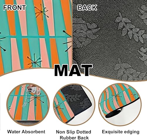 Miniatura 5 de Juego de alfombras de cocina de los años 50, diseño moderno de mediados de siglo, sin costuras, tapete de cocina para piso, antideslizante, lavable,