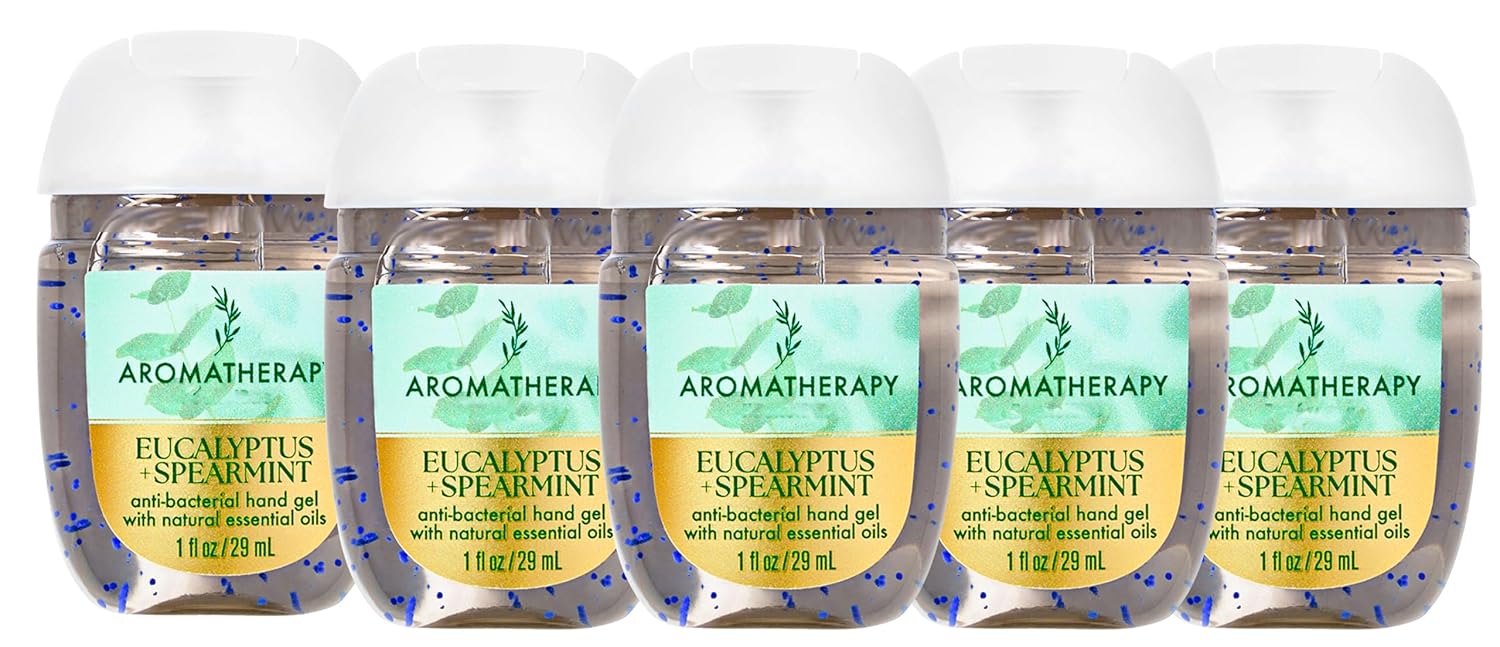 Bath and Body Eucalyptus Spearmint Hand Sanitizer - Set of 5 Mini Travel Size Pocket Hand Sanitizers (1 ounce each)