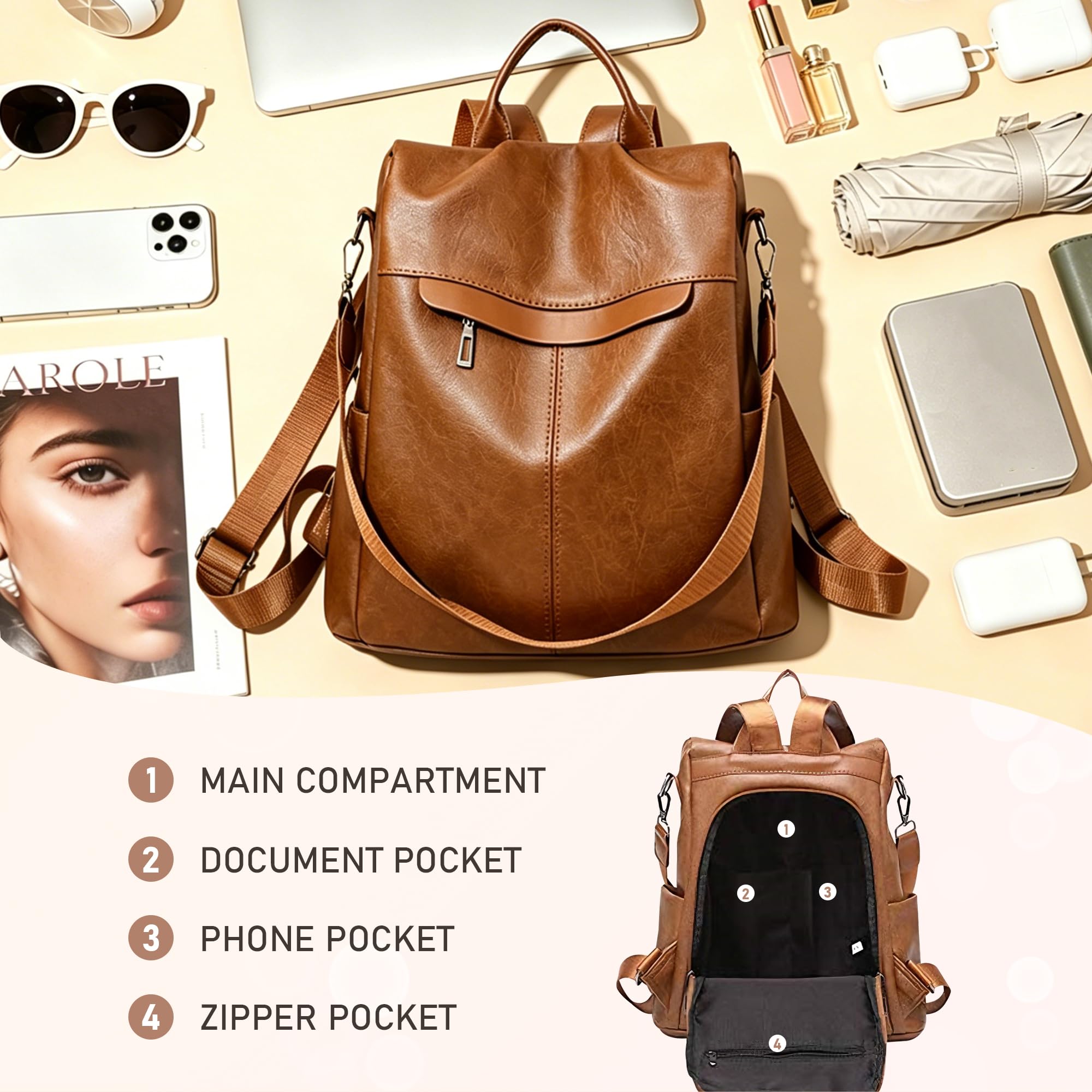shepretty Mochila antirrobo Impermeable para Mujer