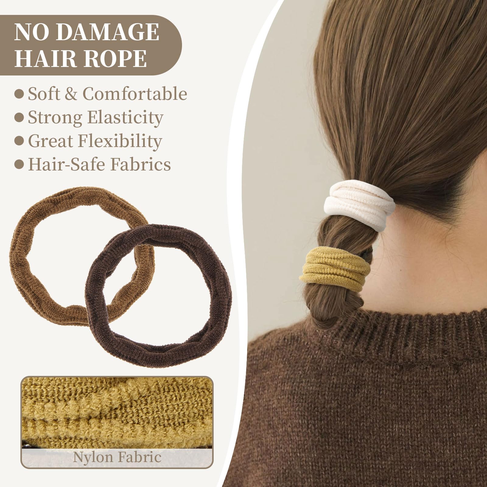 ZOUIQSS 10 Pcs No Damage Hair Ties Thick Hair Elastic Rubber Bands Hair Accessories Scrunchies Seamless for Women(Style9) - Image 3