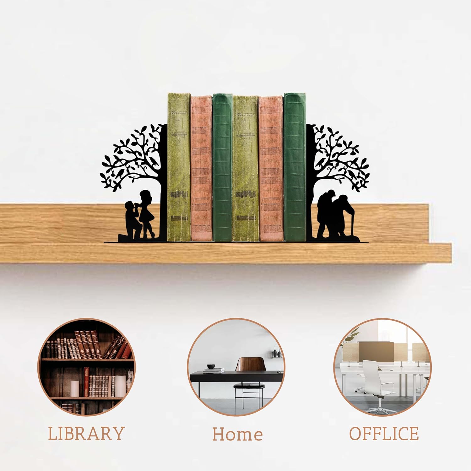 Unique Metal Tree of Life Bookends, Couple Themed Bookends Decorative, Book Stopper, Book Organizer for Home Office Desk Bookshelf Room Decor, Valentine's Day Gift for Couples and Book Lovers