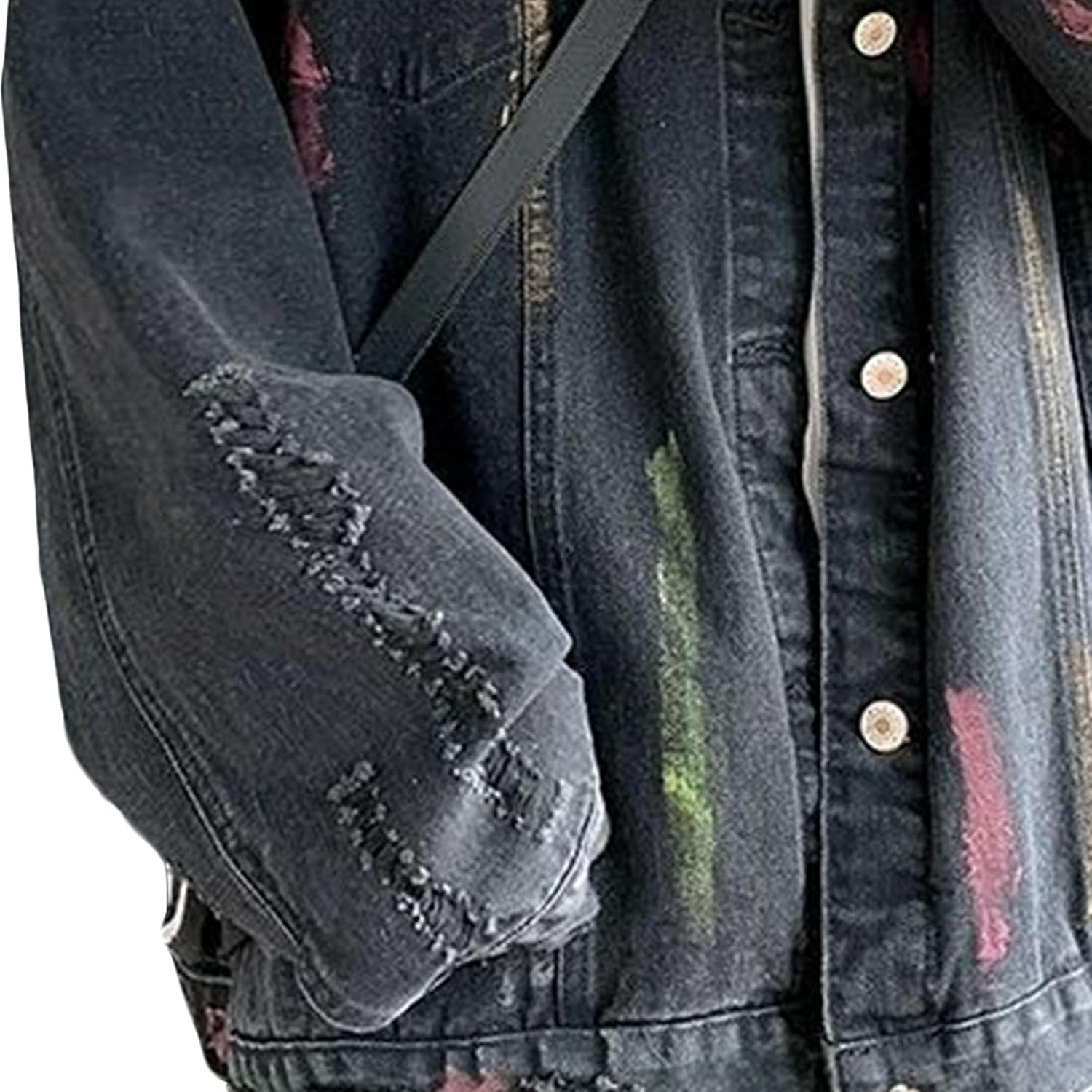 Men Trendy Loose Button Denim Jacket Ripped Oil Paint Lapel Jean Jacket Spring Distressed Street Denim Outerwear