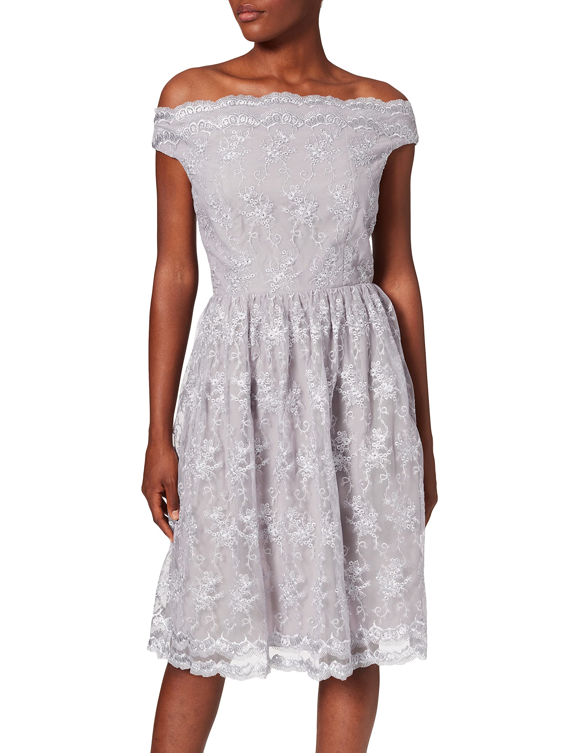 Little Mistress Women's Ditsy Floral Embroidered Mesh Dress Party, Grey (Grey 001), (Size:10)