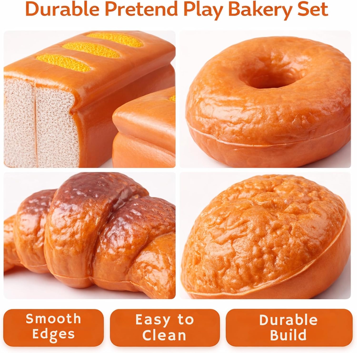 12 PCS Fake Bread Pastries Set, Life Sized Plastic Pretend Play Food Toy Kids Bakery Grocery Kitchen Playset