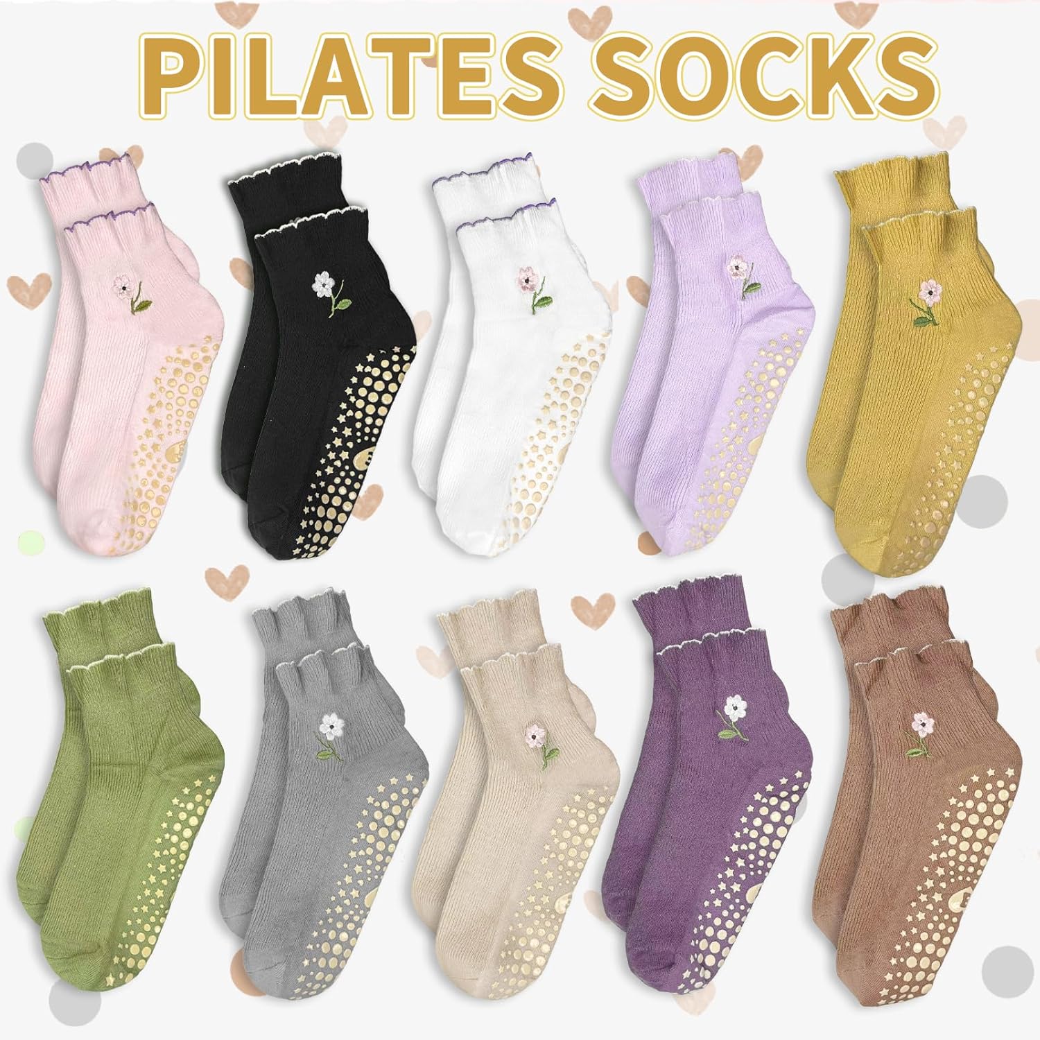 4 Pairs Pilates Grip Short Socks for Women Yoga Non Slip Cute Ruffle Ankle Barre Socks. - Image 4